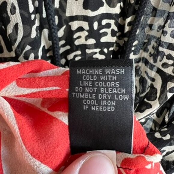 Anna Sui 100% Silk Sheer Black White Red Pattern Lace Up Mini Dress, Size Small - Picture 7 of 9